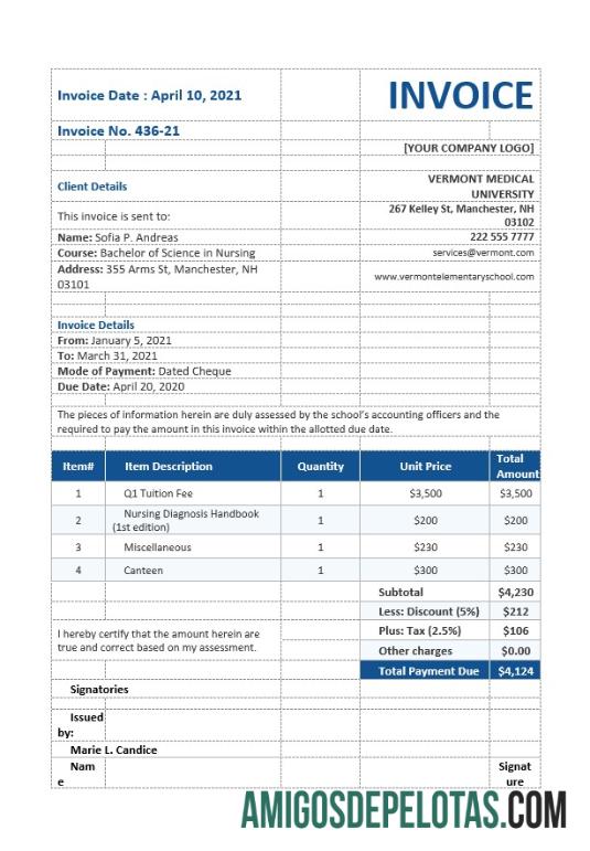 para download Modelo de fatura de escola de enfermagem